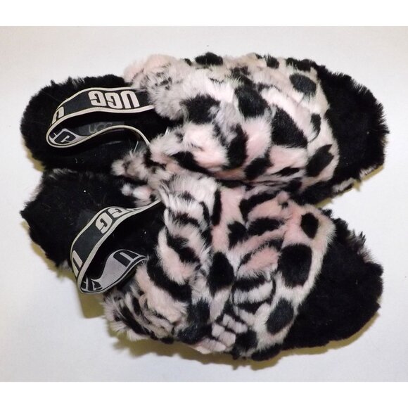Size 7 UGG Fluff Yeah Animalia Slippers Black Neon Green & Pink Black Animal - Picture 6 of 12
